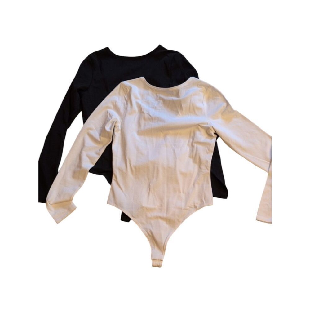 Lot Of 2 NWT Everlane SBS Ballet Neck Bodysuits, long sleeve Black White Size M